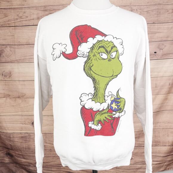 Vintage Grinch Sweatshirt XL White Graphic Dr Seuss Christmas 90s - Picture 3 of 12